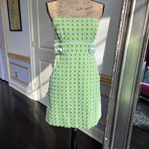 Shoshanna Strapless Dress in Green and White